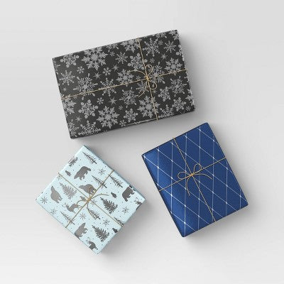 30" 3pk Christmas Premium Wrap Pack Gray/Blue/White - Wondershop (LOCAL PICKUP ONLY)