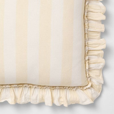 Square Pillow Big Stripe with Ruffle Pale Yellow and Cream - Threshold Design with Studio McGee