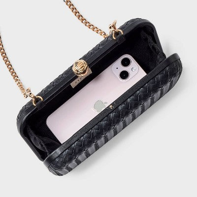 Woven Minaudiere Clutch Crossbody Bag - A New Day Black