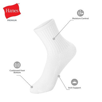Hanes Boys' 10pk Premium Crew Socks - Black/White M