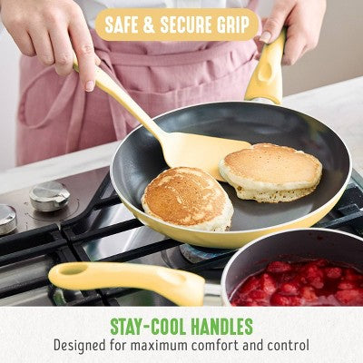 GreenLife Essentials 8" Ceramic Nonstick Aluminum Fry Pan Light Yellow: Dishwasher-Safe, Smooth Surface Induction Compatible
