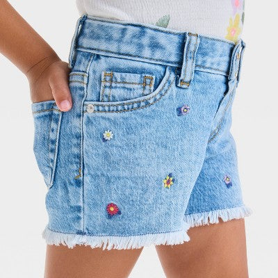 Toddler Girls' Floral Embroidered Shorts Cat & Jack Light Wash 5T