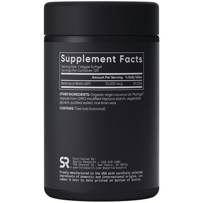 Sports Research Biotin, Max Strength, 10,000 mcg, 120 Veggie Softgels