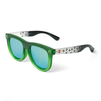 Boys' Minecraft Rectangle Sunglasses & Sunglass Case - Green: UV Protection, Creeper Design, Ages 3-10