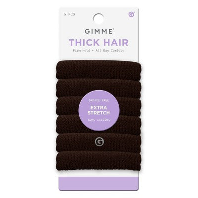 Gimme Beauty Thick Extra Stretch Hair Tie Bands - Dark Brown - 6ct