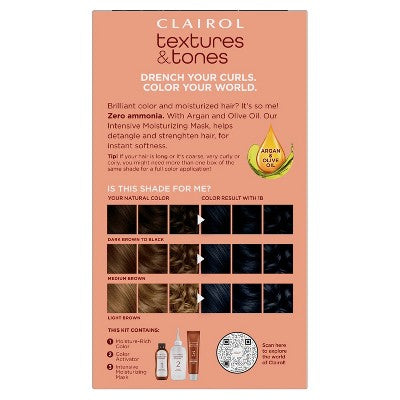 3 PACK!!! Clairol Textures and Tones Permanent Hair Color Kit - 1B Black