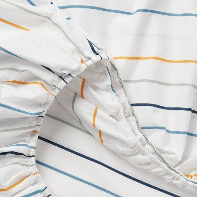 Queen Microfiber Kids' Sheet Set Blue Striped - Pillowfort: Recycled Polyester, OEKO-TEX Certified, 4-Piece Bedding
