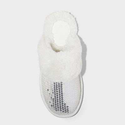 Women's Rae Sequin Scuff Slippers - Auden Silver L