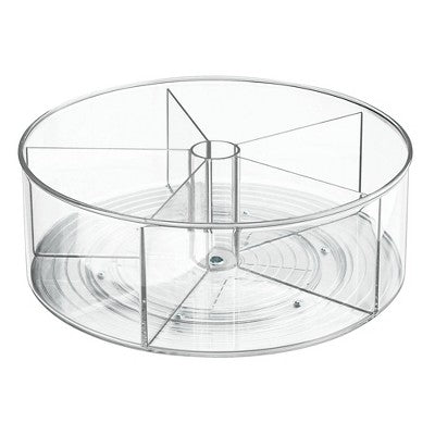 iDESIGN Recycled Plastic Divided Lazy Susan Turntable Organizer Clear: 12" Kitchen Storage, Hand Wash, 0.75 lbs
