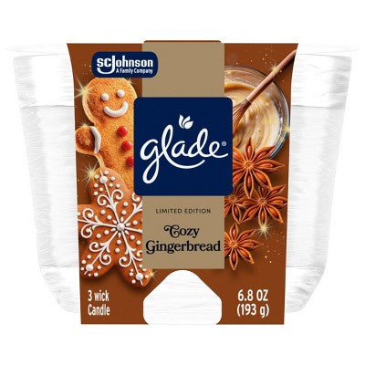 Glade 3 Wick Fall Jar Candles Cozy Gingerbread - 6.8oz