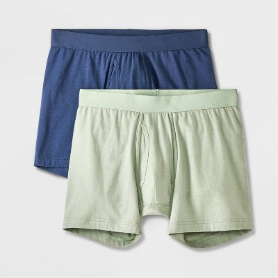 Men's 2pk Fashion Boxer Briefs - Goodfellow & Co Blue S: Cotton Spandex, Mid Rise, Knit Fabric
