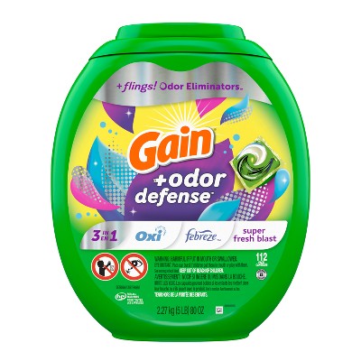 Gain Flings Odor Defense Laundy Detergent - Super Fresh Blast - 112ct