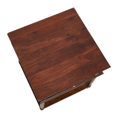 Storied Home Maxwelton Solid Wood End Accent Table Dark Chestnut/Natural: Traditional Style, Cane Shelf, Hidden Compartment (LOCAL PICKUP ONLY)