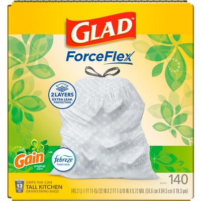Glad ForceFlex Drawstring Trash Bags - Gain Original - 13gal/140ct
