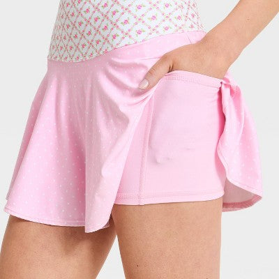 Women's Knit Flowy Skort - JoyLab Light Pink Polka Dot M