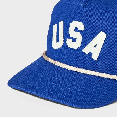 USA Baseball Hat with Rope Detail - Mighty Fine Navy Blue