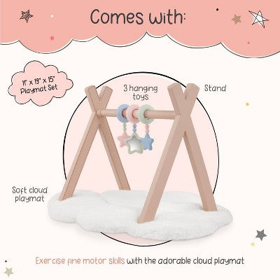 LullaBaby Baby Doll Playmat Set Cloud Floor Pillow with Hanging Toys