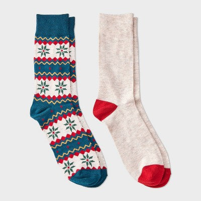 Men's Fair Isle Print Socks 2pk - Goodfellow & Co - Navy Blue/White 6-12