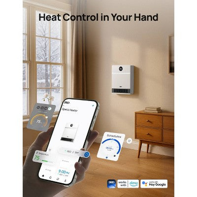 DREO 1500W Wall-Mounted Ceramic Heater Ultra-Quiet Smart Control and ECO Mode 30 Manual Oscillation with Alexa Compatible White