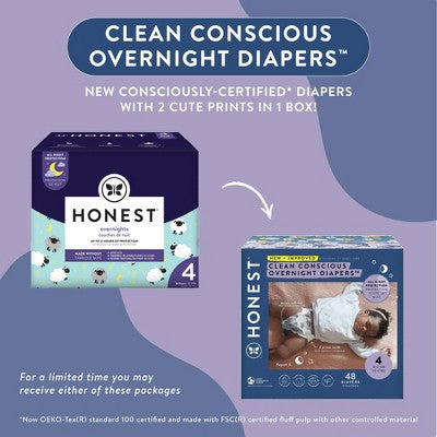 The Honest Company Clean Conscious Disposable Overnight Diapers Cozy Cloud + Star Signs - Size 4 - 48ct