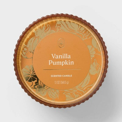 3 Wick Ribbed Glass Vanilla Pumpkin Fall Candle - Threshold: Fall