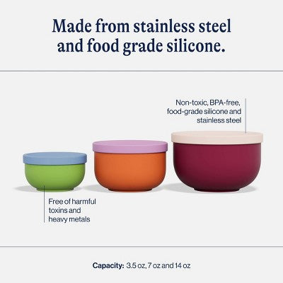 Lalo Stainless Nesting Snack Bowls - Picnic Party - 3pk