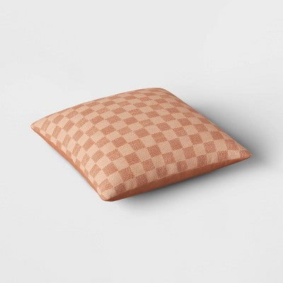 Checkerboard Woven Cotton Square Throw Pillow Terracotta - Room Essentials: Indoor Jacquard Decorative Accent