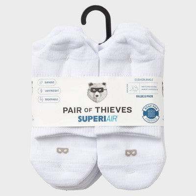 Pair of Thieves Men's 6pk SuperiAir Cushion Ankle Socks - White 6-12