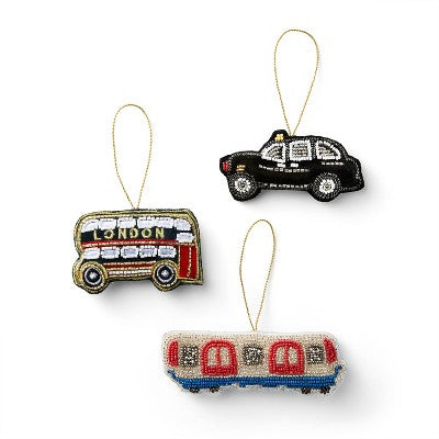 M&S 3ct Beaded Fabric Transportation Christmas Tree Ornament Set