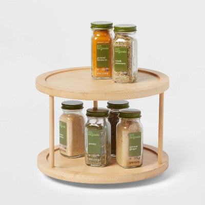 2-Tier Bamboo Lazy Susan Turntable Yellow - Brightroom: Kitchen Storage Organizer, Spice Organization, 10"x10"x7"