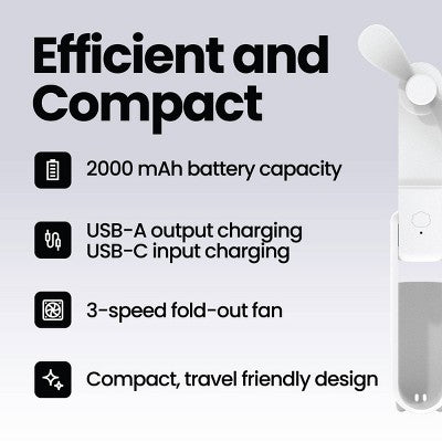 GEMS Handheld Power Bank Fan - White
