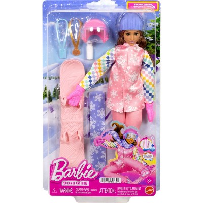Barbie Careers Snowboarder Doll in Pink Jacket with 10+ Accessories Including Color-Change Snowboard