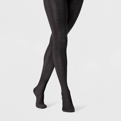Women's Cable Sweater Tights - A New Day Black S/M