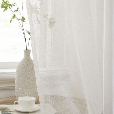 HLC.ME Penelope Faux Linen Textured Privacy Sheer Light Filtering Rod Pocket Curtains Panels, Set of 2 - Ivory, 54 W x 96 L