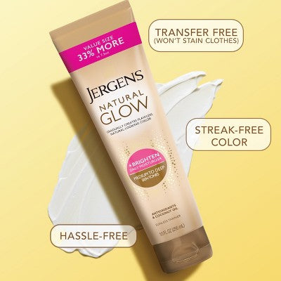 Jergens Natural Glow Brightening Daily Moisturizer + Self Tanner Tanning Lotion - Medium to Deep - 10 fl oz