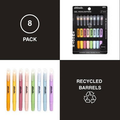 Altitude Gel Highlighters 8pk Smear-Free No Bleed Multicolor