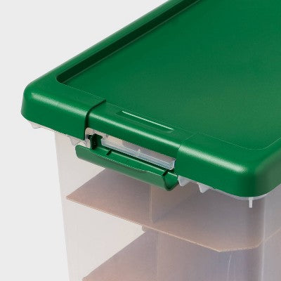 Medium Latching Clear Christmas Ornament Storage Box with Green Lid - Brightroom