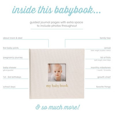 Pearhead Linen Babybook: Holds 80 Photos, 3 x 3 Inch Images, 64 Pages