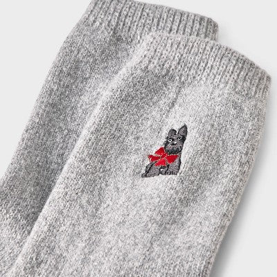 Girls' Embroidered Dog Sweater Crew Socks - Cat & Jack Gray M