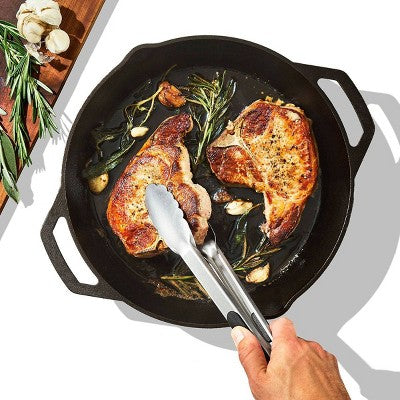 OXO 12" Tongs: Stainless Steel Kitchen Tongs with Locking Mechanism, Dishwasher-Safe, Light Silver