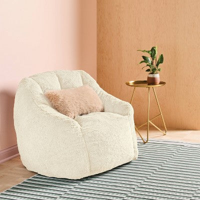 Dorm Compressed Foam Bean Bag Chair Cream Shearling - Room Essentials (LOCAL PICKUP ONLY)