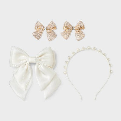 Headband and Bow Barrettes Set 4 pk - A New Day Ivory