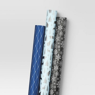 30" 3pk Christmas Premium Wrap Pack Gray/Blue/White - Wondershop (LOCAL PICKUP ONLY)