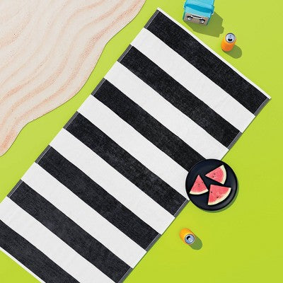 Striped Beach Towel Black/White - Sun Squad