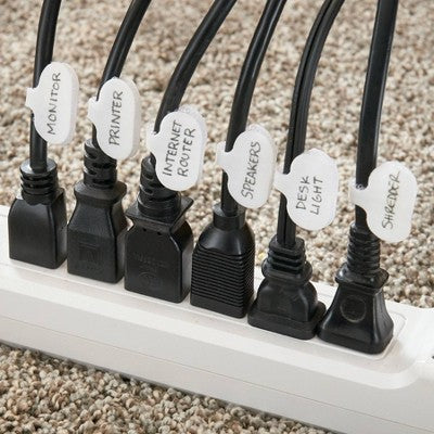 Wrap-It 12pk Storage Cable Labels Regular White: Cord Organizer & Cable Management Clips