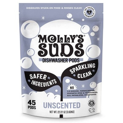 Molly's Suds Dishwasher Detergent Pods - Unscented - 45ct: Paraben-Free, Phosphate-Free, Vegan, Sanitizes