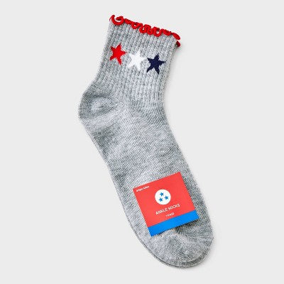 Women's Stars Ruffle Ankle Socks - Heather Gray 4-10