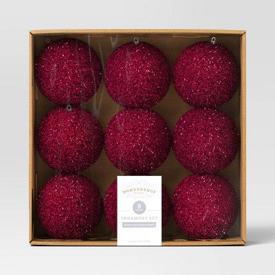 9pc Christmas Tinsel Ball Ornament Set Hot Pink - Wondershop