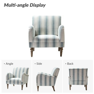 Fabio Modern Amchair Stripe with Wooden Leg | Karat Home-BLUE (LOCAL PICKUP ONLY)