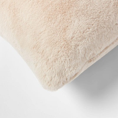 Oversized Faux Rabbit Fur Square Throw Pillow Neutral - Threshold: Cozy Decorative Cushion for Indoor Use (LOCAL PICKUP ONLY)